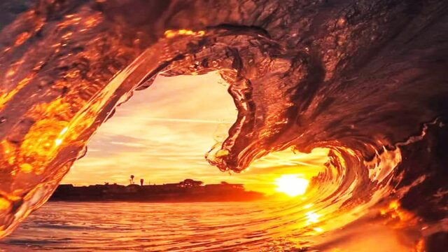 frozen wave against sunlight